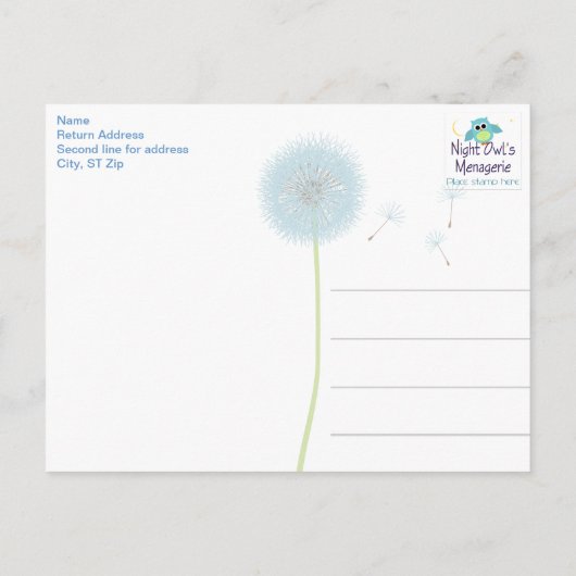 Blue Dandelion Bedankt Briefkaart (Achterkant)