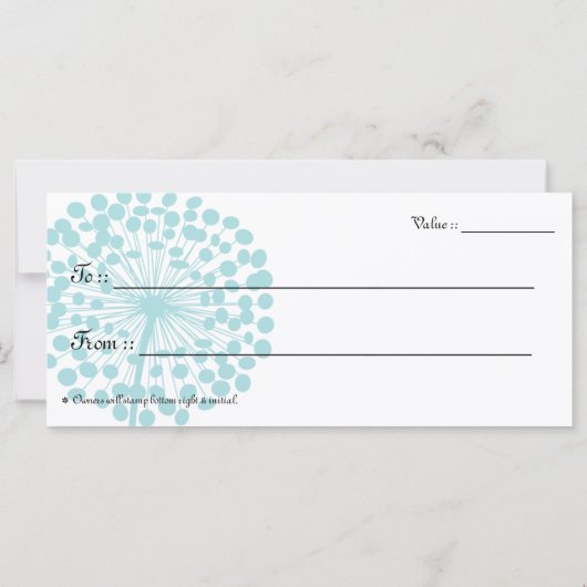 Blue Dandelion Flower Cadeaubon (Achterkant)