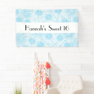 Blue Dandelion Flowers, Floral Sweet 16 Spandoek