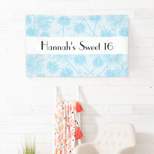Blue Dandelion Flowers, Floral Sweet 16 Spandoek (Insitu)