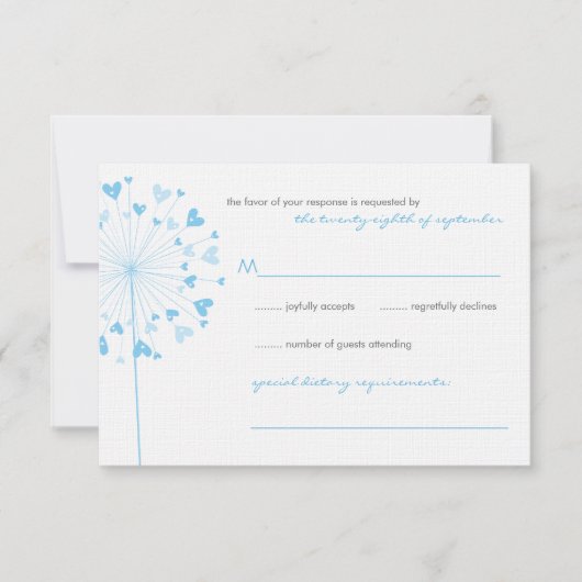 Blue Dandelion Flowers Love Wedding RSVP Kaart (Voorkant)