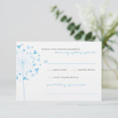 Blue Dandelion Flowers Love Wedding RSVP Kaart (Staand voorkant)