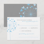 Blue Dandelion Flowers Love Wedding RSVP Kaart (Voorkant / Achterkant)