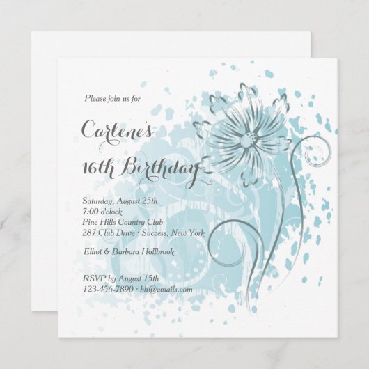 Blue Dandelion uitnodiging (Voorkant / Achterkant)