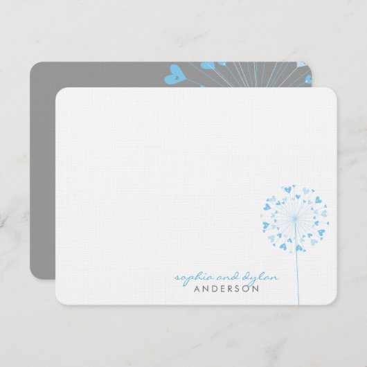 Blue Dandelions Love Hearts Weddenschap Hartelijk Bedankkaart (Voorkant / Achterkant)