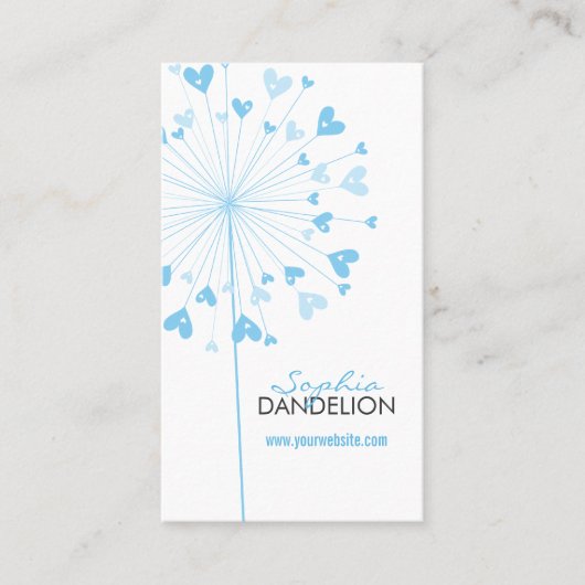 Blue Dandelions Love Hearts Whimsical-kaart Visitekaartje (Voorkant)