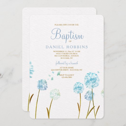 Blue Dandelions religieuze uitnodiging (Voorkant / Achterkant)