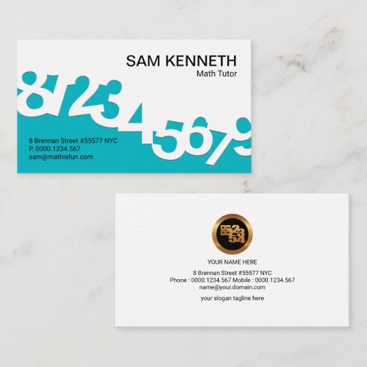 Blue Dansings Numbers Wave Wiskunde Tutor Visitekaartje (Voorkant / Achterkant)