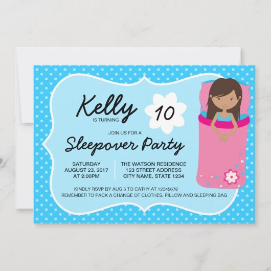 Blue Dark Slapepover Party Birthday Invitation Kaart (Voorkant)