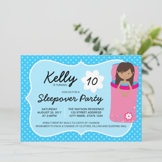 Blue Dark Slapepover Party Birthday Invitation Kaart (Staand voorkant)