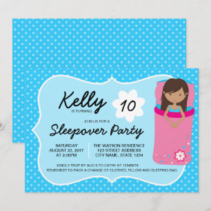 Blue Dark Slapepover Party Birthday Invitation Kaart
