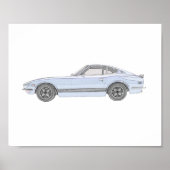 Blue Datsun 240Z Potcil Style Drawing Value Poster (Voorkant)