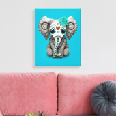 Blue Day of the Dead Sugar Skull Baby Olifant Canvas Afdruk (Insitu (Woonkamer))