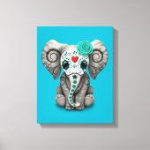 Blue Day of the Dead Sugar Skull Baby Olifant Canvas Afdruk (Voorkant)