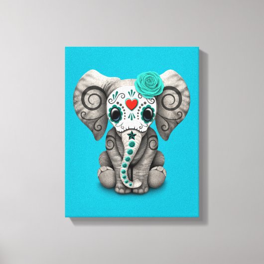 Blue Day of the Dead Sugar Skull Baby Olifant Canvas Afdruk (Voorkant)