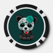 Blue Day of the Dead Sugar Skull Panda op Blauwgro Pokerchips (Achterkant)