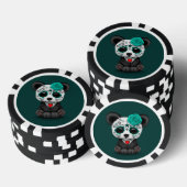 Blue Day of the Dead Sugar Skull Panda op Blauwgro Pokerchips (Opstapeling)