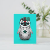 Blue Day of the Dead Sugar Skull Penguin Briefkaart (Staand voorkant)