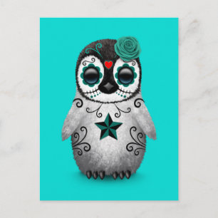 Blue Day of the Dead Sugar Skull Penguin Briefkaart