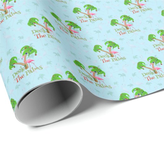Blue Deck The Palms Tropical Christmas Santa Flami Cadeaupapier (Rol Hoek)