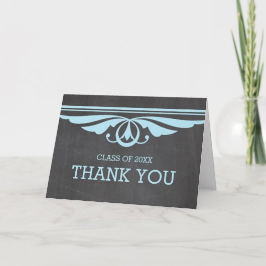 Blue Deco Chalkboard Afstuderen - Hartelijk dank Bedankkaart (Voorkant)