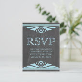 Blue Deco Chalkboard RSVP Briefkaart (Staand voorkant)