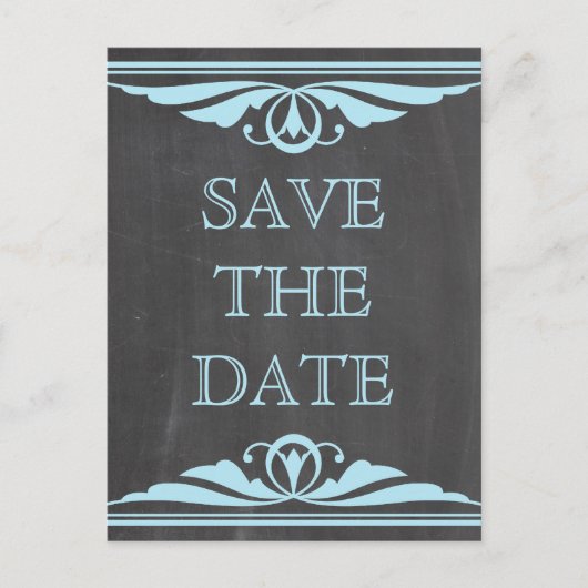 Blue Deco Chalkboard Save the Date Briefkaart (Voorkant)