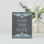 Blue Deco Chalkboard Save the Date Briefkaart (Staand voorkant)