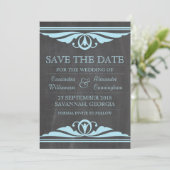 Blue Deco Chalkboard Save the Date Invite (Staand voorkant)