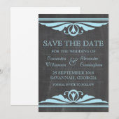 Blue Deco Chalkboard Save the Date Invite (Voorkant / Achterkant)