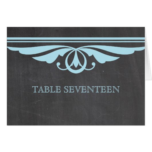 Blue Deco Chalkboard Table Number Kaart (Voorkant Horizontaal)