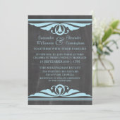 Blue Deco Chalkboard Wedding Invite Kaart (Staand voorkant)