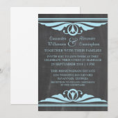 Blue Deco Chalkboard Wedding Invite Kaart (Voorkant / Achterkant)