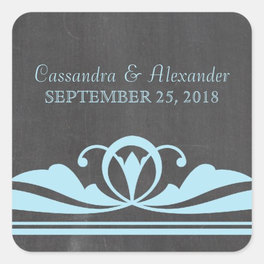 Blue Deco Chalkboard Wedding Stickers (Voorkant)