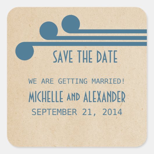 Blue Deco Chic Save the Date Stickers (Voorkant)