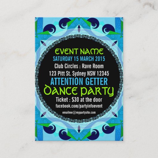 Blue Deco EVENT PARTY Mini Flyers Visitekaartje (Voorkant)
