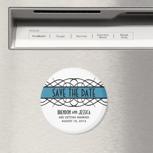 Blue Deco Flourish Save the Date Magnet (Insitu (Vaatwasser))