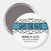 Blue Deco Flourish Save the Date Magnet (Voorkant / Achterkant)