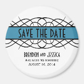 Blue Deco Flourish Save the Date Magnet (Voorkant)