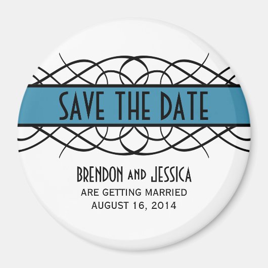 Blue Deco Flourish Save the Date Magnet (Voorkant)