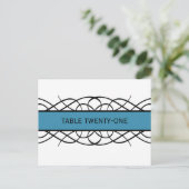 Blue Deco Flourish Table Number Briefkaart (Staand voorkant)