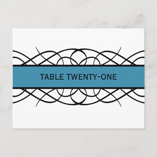 Blue Deco Flourish Table Number Briefkaart (Voorkant)