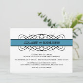 Blue Deco Flourish Wedding Invite Kaart (Staand voorkant)
