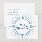 Blue Deco Retro Save the Date Briefkaart (Voorkant / Achterkant)