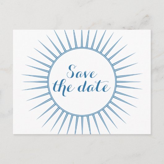 Blue Deco Retro Save the Date Briefkaart (Voorkant)
