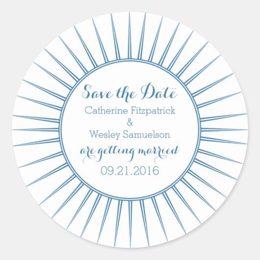 Blue Deco Retro Save the Date Stickers (Voorkant)