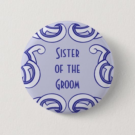 Blue Deco "Zuster of the Groom" Ronde Button 5,7 Cm (Voorkant)