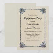 Blue  Decorative Border Engagement Party Kaart (Voorkant / Achterkant)
