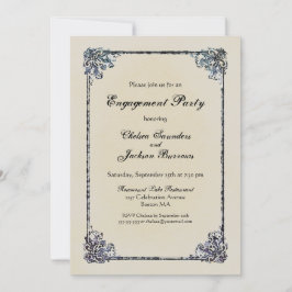 Blue  Decorative Border Engagement Party Kaart
