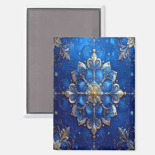 Blue Decorative Christmas Holiday Magnet (Voorkant / Achterkant)